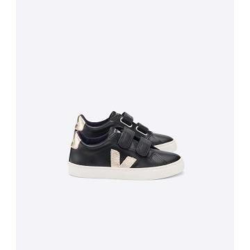 Zapatillas Veja ESPLAR LEATHER Niños Black/Gold | España 812UZG